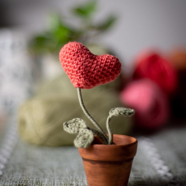 Crochet Heart Flower in a Terracotta Pot - Valentine's Day Gift