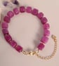 Handmade Pink Square Bead Bracelet, Toned Quartz Gemstone Jewellery for Women 