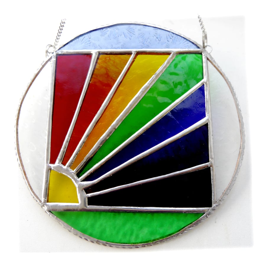 Rainbow Weather Suncatcher Stained Glass Handmade Ring 007