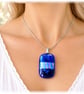 Dichroic Glass Pendant 271 Deep Blue Handmade with silver plated chain - Image 2