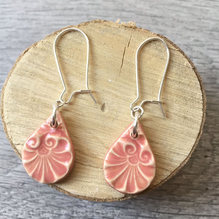 Handmade ceramic teardrop earrings on sterling silver ear wires