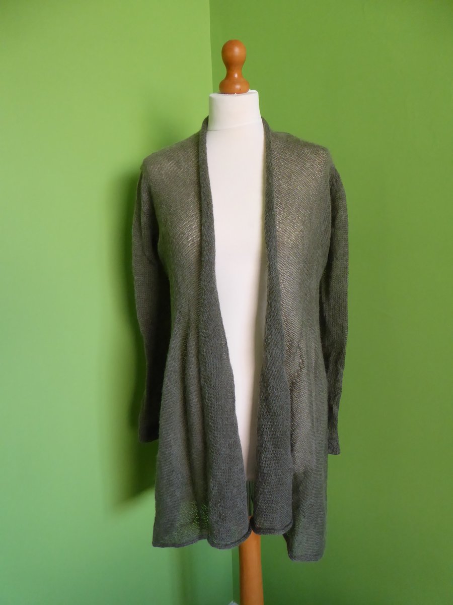 Mohair Cardigan in Khaki Green Colour. Womens approx size 12-14. Flare Top