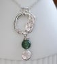 Green moss agate silver leaf necklace, recycled sterling silver pendant necklace - Image 4