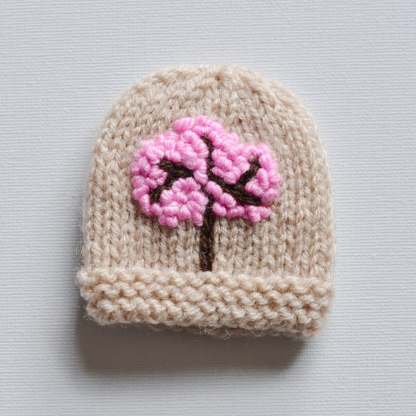 Pink Blossom Tree Knitted Egg or Cream Egg Cozy