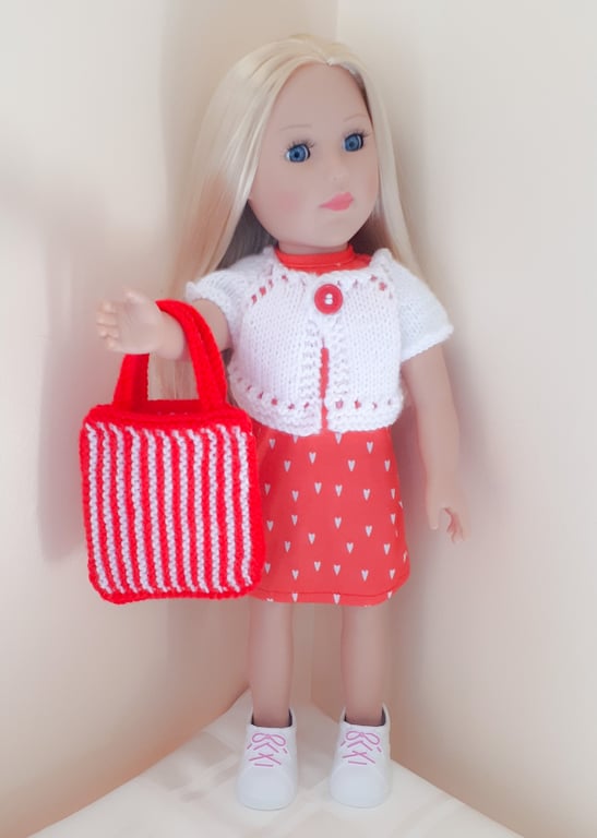 KNITTING PATTERN PDF Red and White Bag for Doll