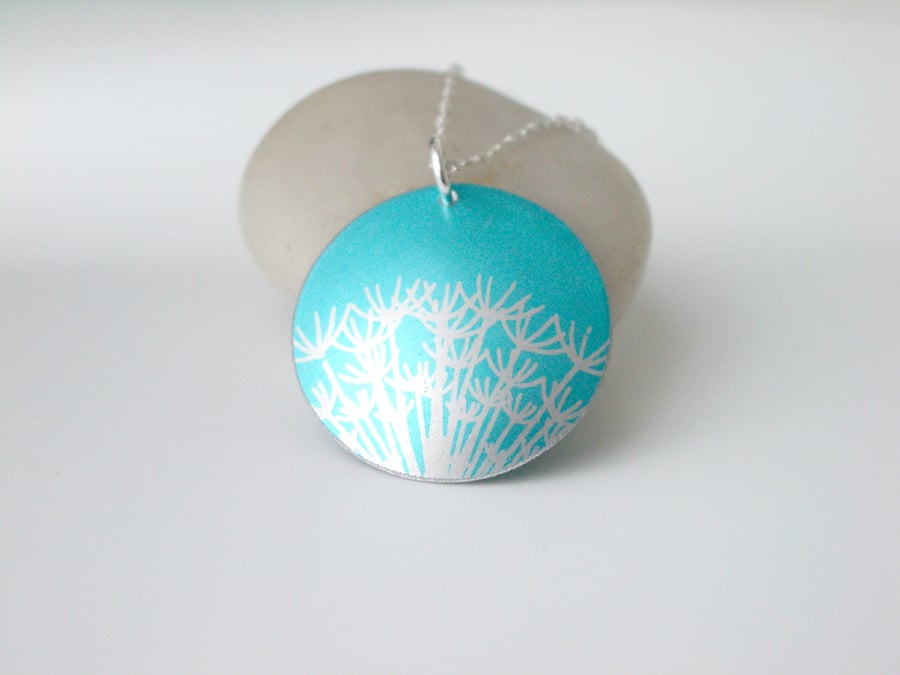 Dandelion seeds necklace pendant in turquoise 