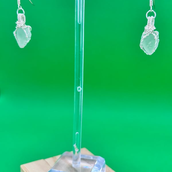 Seafoam green teardrop sea glass earrings 