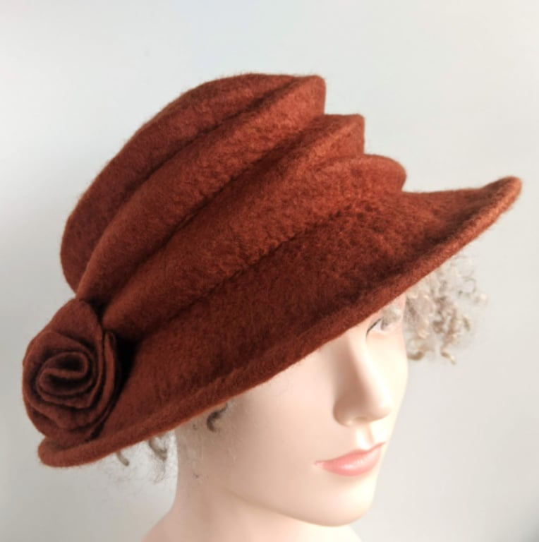 Rust felted wool hat - 'The Crush' - designed to pack flat