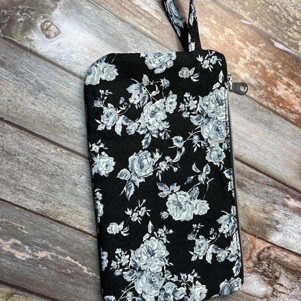 Make Up Pouch, Pencil Case, Make Up Bag, Black Grey Paisley Make Up Bag, Paisley