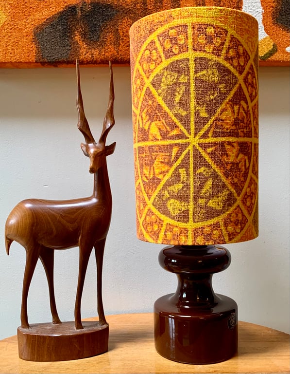 Bright Oranges and Lemons coloured Citrus RETRO 60s Barkcloth fabric Lampshade