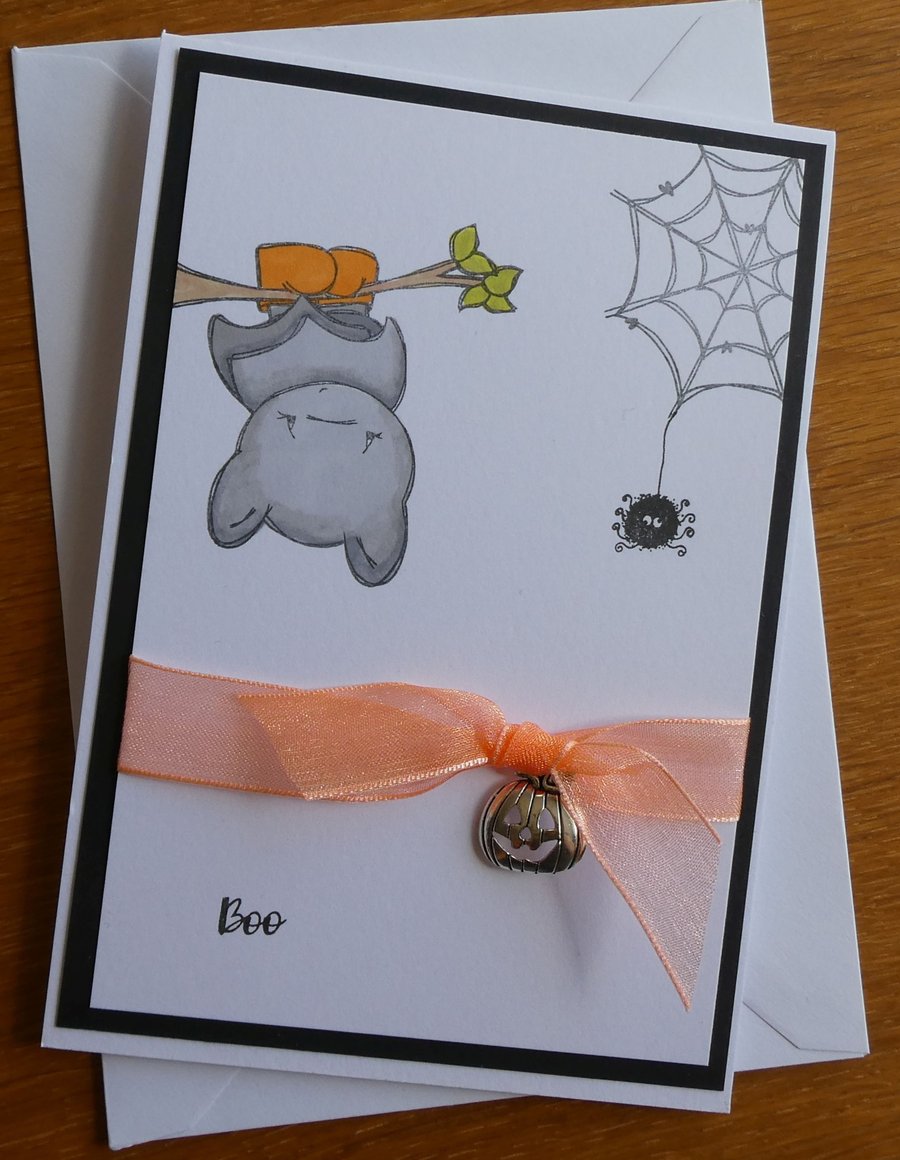 Halloween Card - Bat with Pumpkin Charm