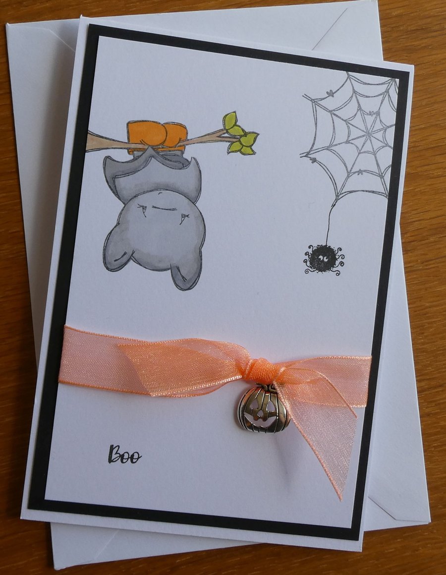 Halloween Card - Bat with Pumpkin Charm