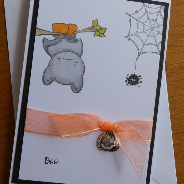 Halloween Card - Bat with Pumpkin Charm