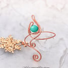 Copper Spiral Arm Cuff with Turquoise Stone — Adjustable Upper Arm Bracelet 