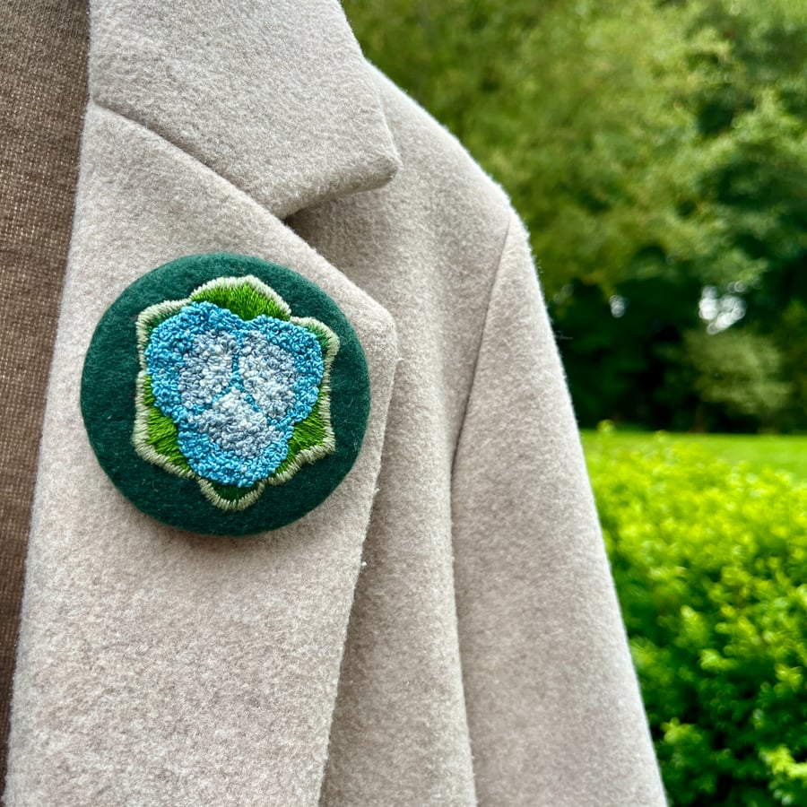Sage green hand embroidered floral brooch, stitched flower brooch pin 