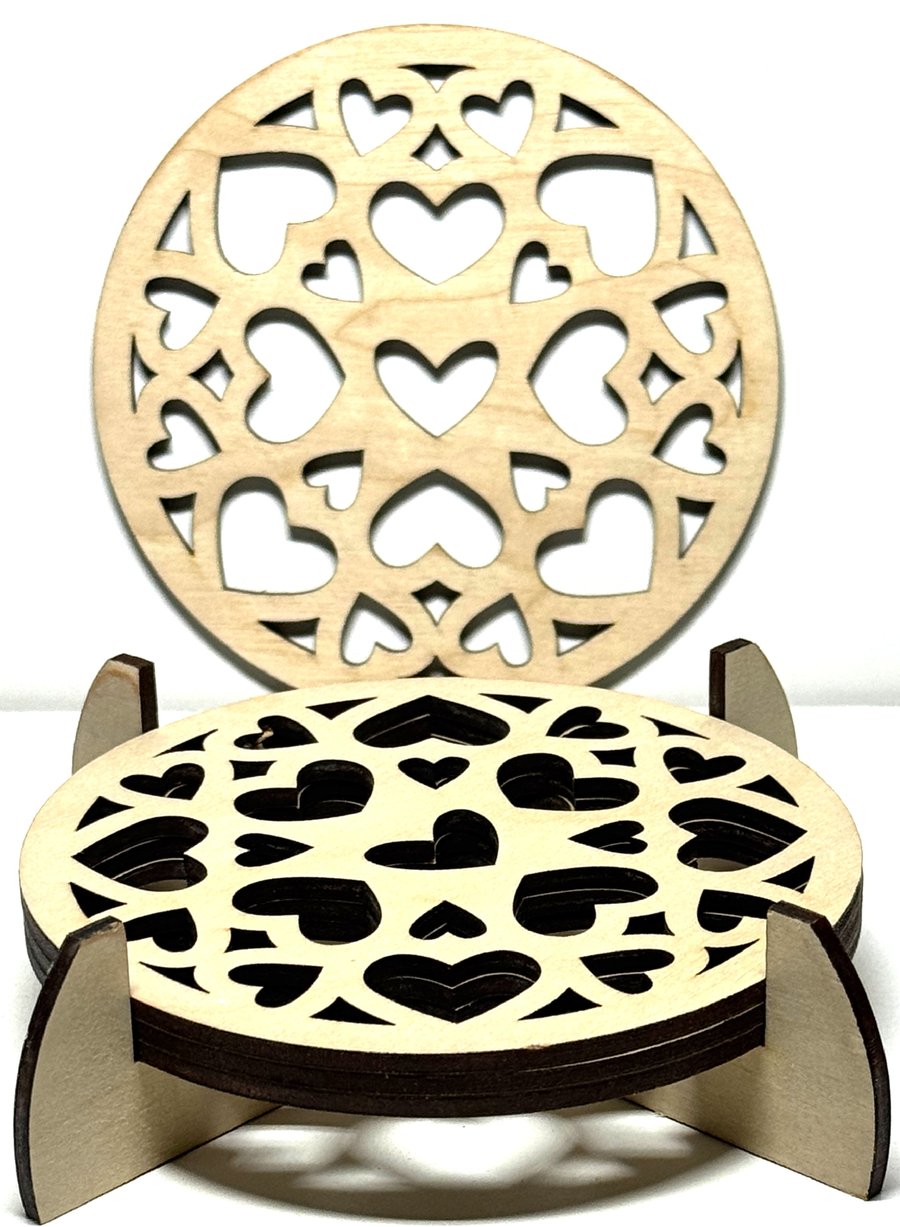 Baltic Birch Wooden Coaster - Set of 4  with stand (11)