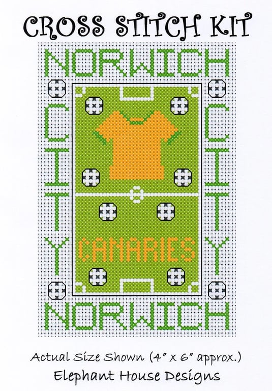 Norwich City The Canaries  Cross Stitch Kit Size 4" x 6" Full Kit