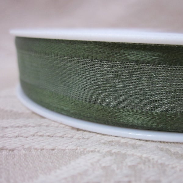 25m Spool Sheer Olive Green 15mm Ribbon