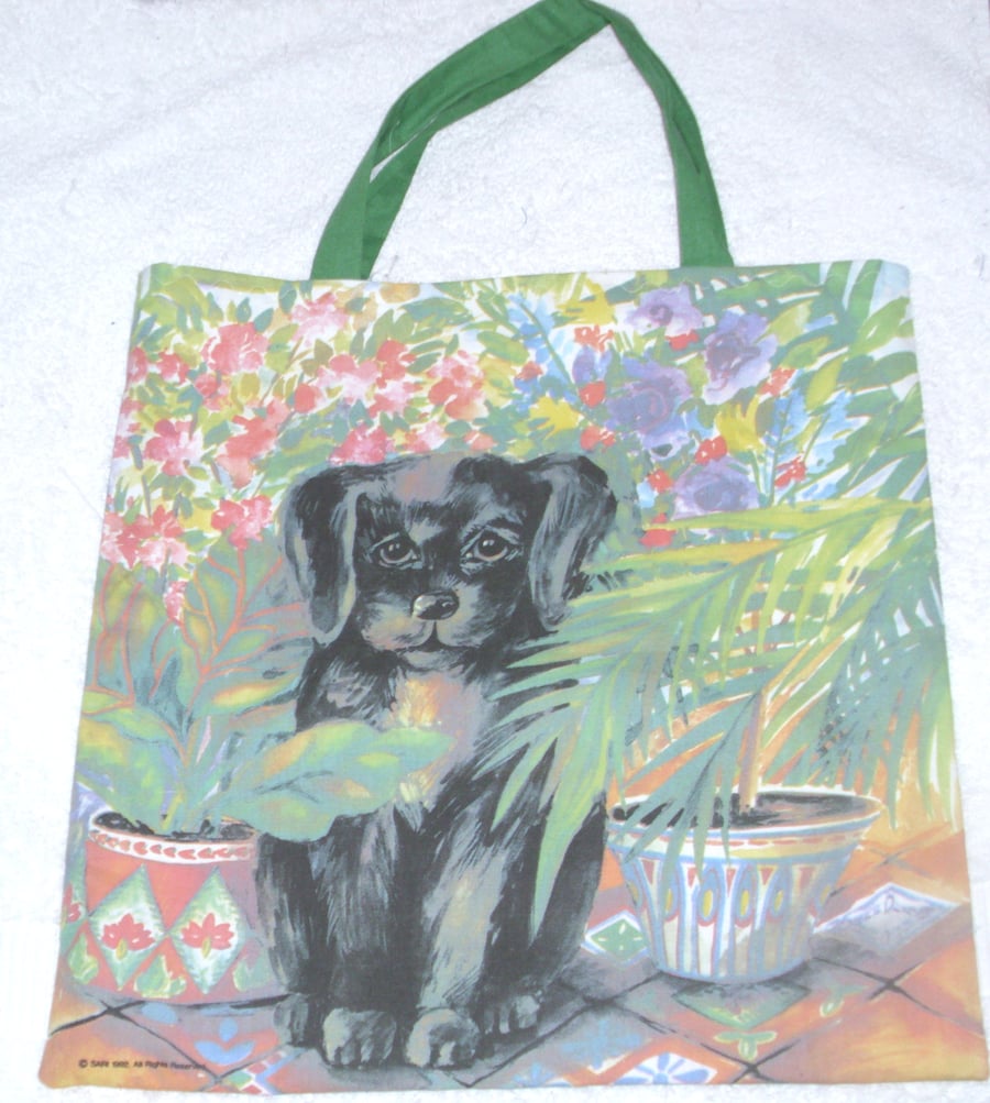 Puppy dog in the conservatory cloth shopping bag 