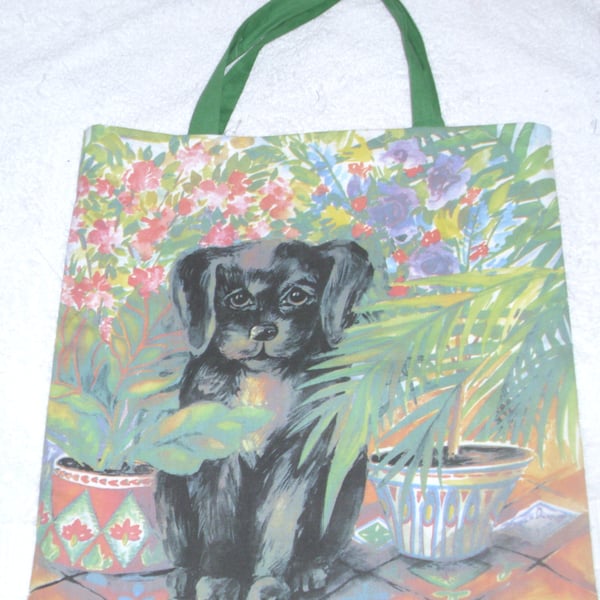 Puppy dog in the conservatory cloth shopping bag 