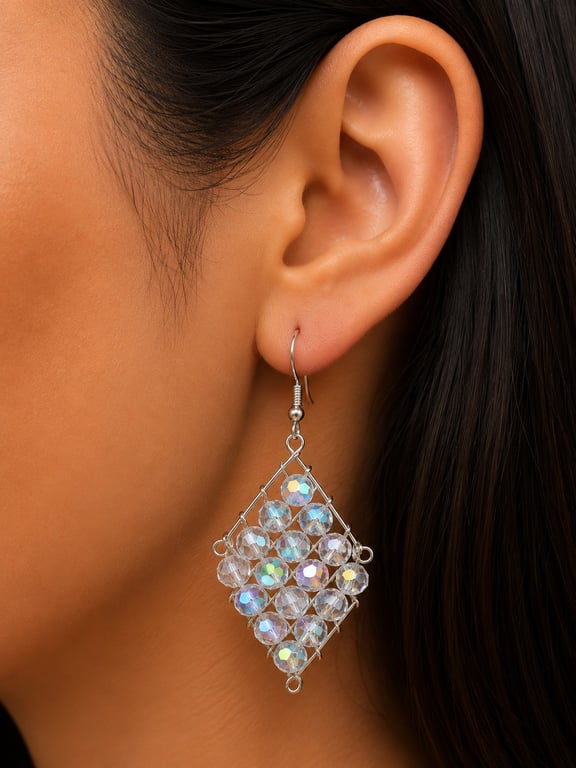 Beaded  Diamond Drop Earring Handmade