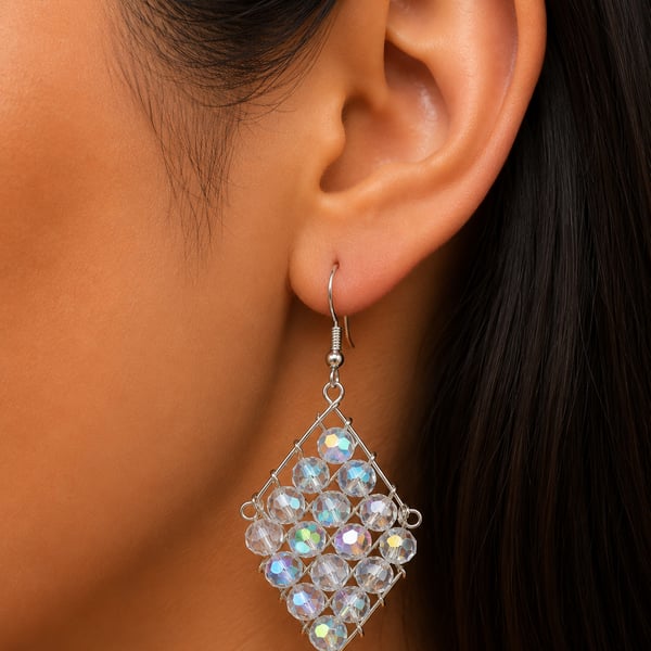 Beaded  Diamond Drop Earring Handmade