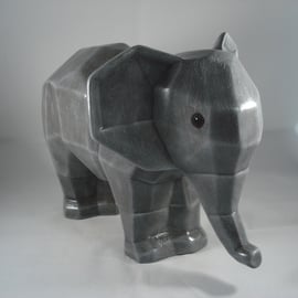Large Grey Faceted Ceramic Wild Animal Elephant Figurine Ornament Decoration.   
