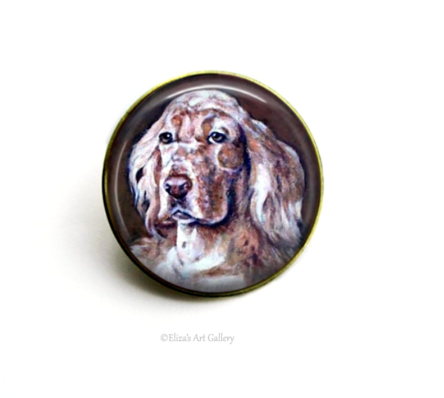 Gold Tone English Setter Dog Art Brooch