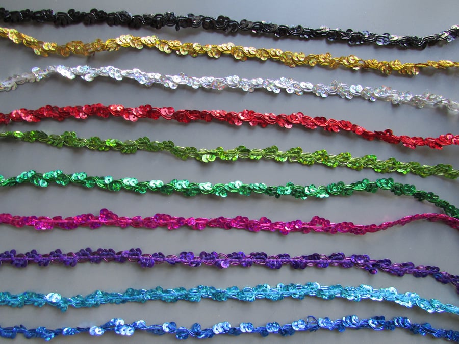 Sequin Metallic 1cm Braid Trim Sold By The Metre 11 colours