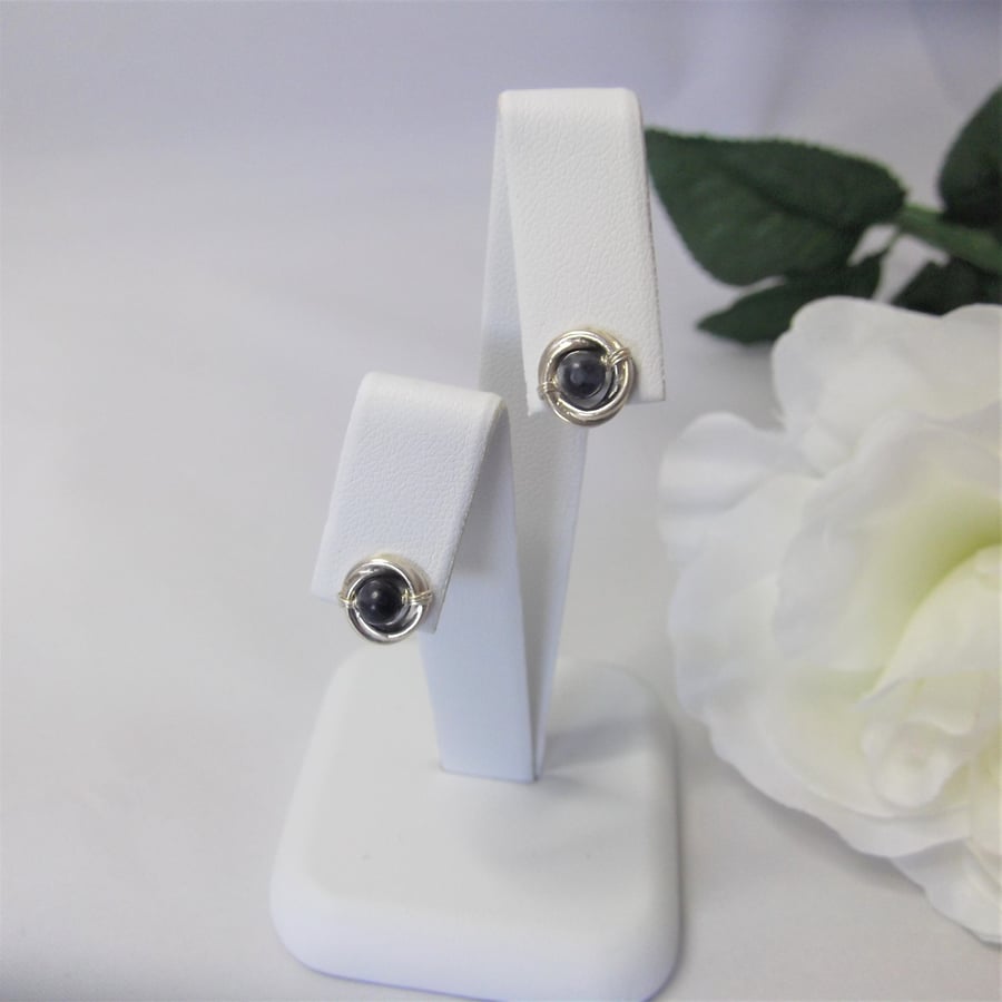 Sodalite gemstone Russian wedding ring style stud earrings with recycled silver 