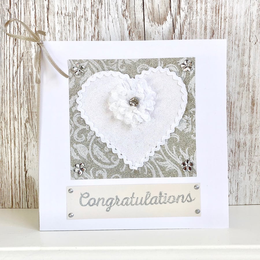 Wedding card - wedding congratulations card textile handmade anniversary