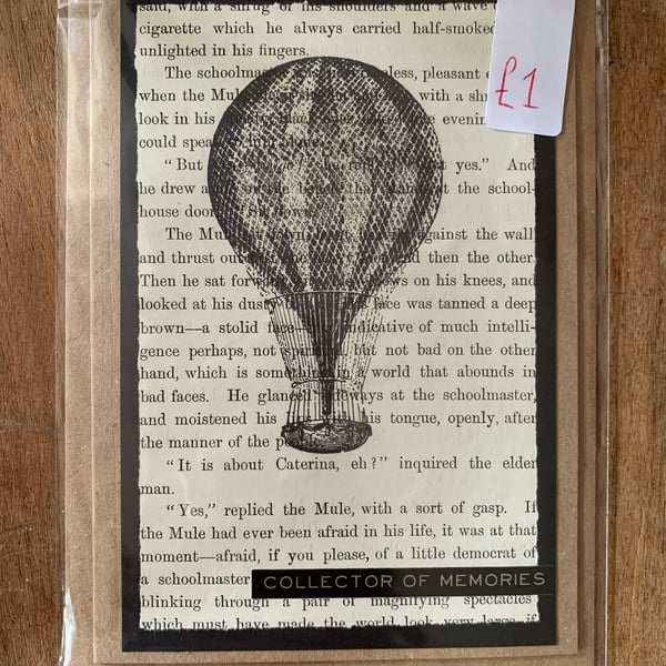 Hot air balloon book page Handmade Card 