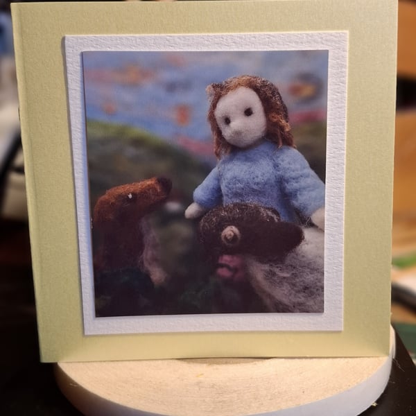 Single blank Card, Any Occasion, Farm Girl. 14x14cm. Blank