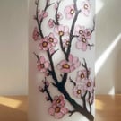Sakura cherry hand painted floral frosted glass touch table lamp, stained glass,