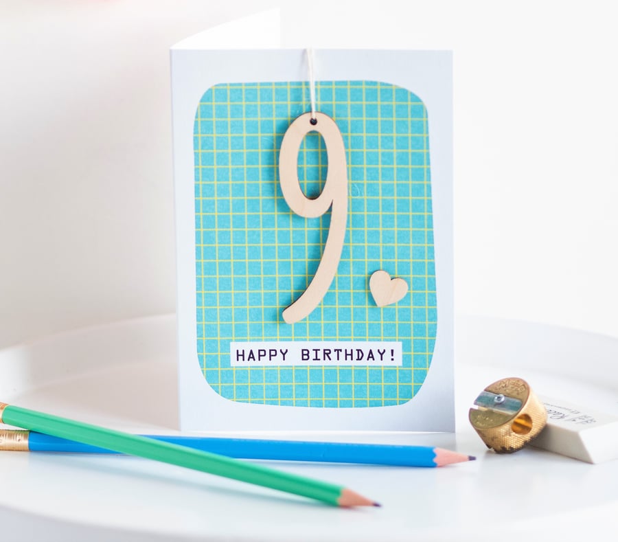 Age 9 Birthday Card - Keepsake Card, Handmade Luxury Card, Happy Birthday, 9th B