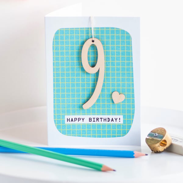 Age 9 Birthday Card - Keepsake Card, Handmade Luxury Card, Happy Birthday, 9th B