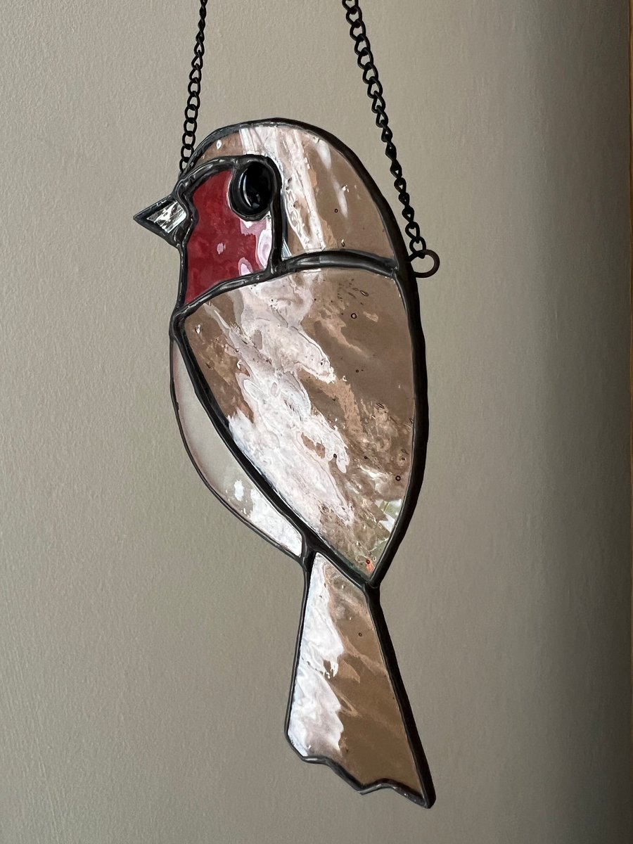 Stained Glass Robin songbird - spring bird lover gift - perfectly imperfect 