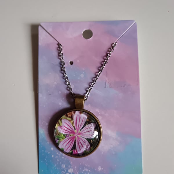 Pretty Pink Flower Photography in circle pendant necklace