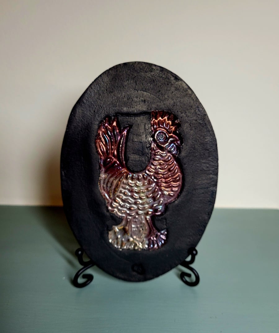 Raku cockeral wall-art.