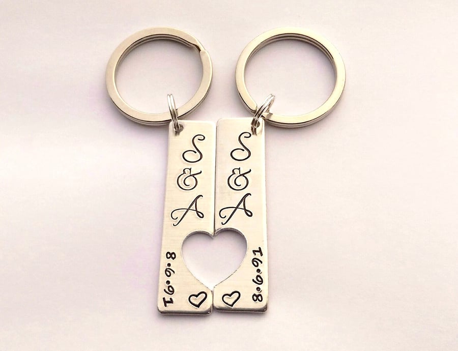 Hand Stamped personalised his and hers keyrings  wedding anniversary present