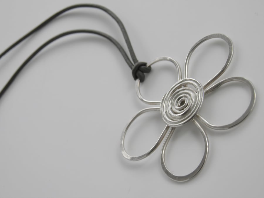 Silver Flower Necklace Handcrafted Flower Pendant