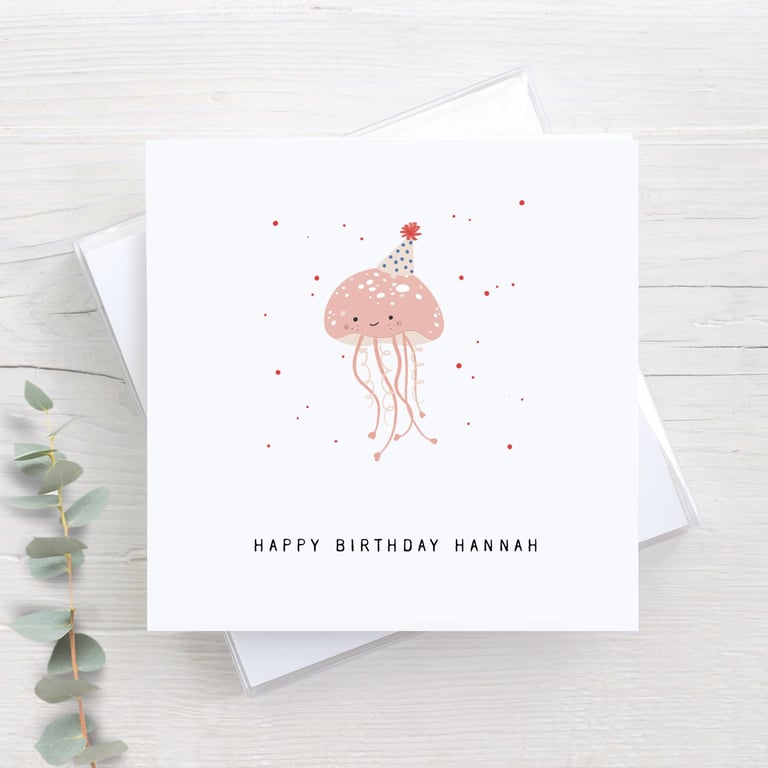 Jellyfish birthday card, personalised, cute girly jellyfish, ocean theme