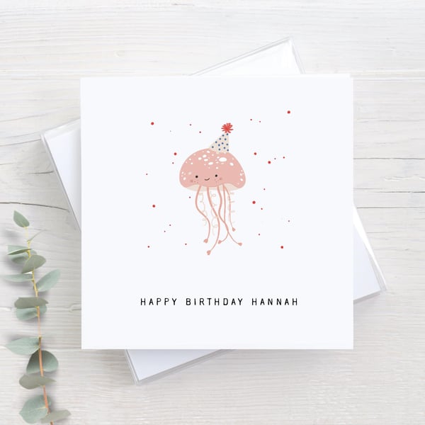 Jellyfish birthday card, personalised, cute girly jellyfish, ocean theme