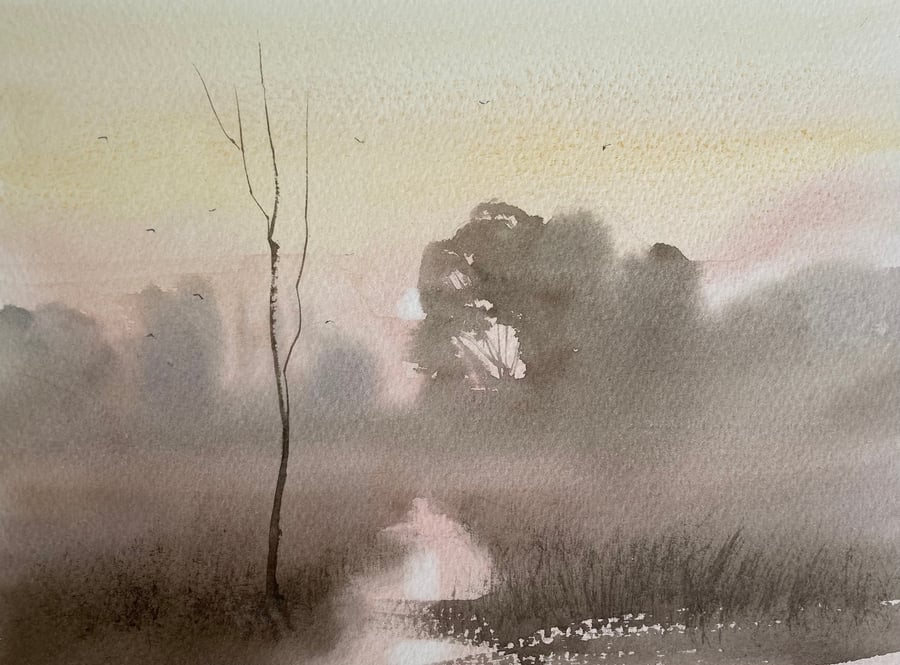 Slient morning (Original tonalist watercolour painting) 