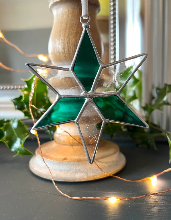 Forest Green star stained glass Christmas decoration - summer seconds sale!