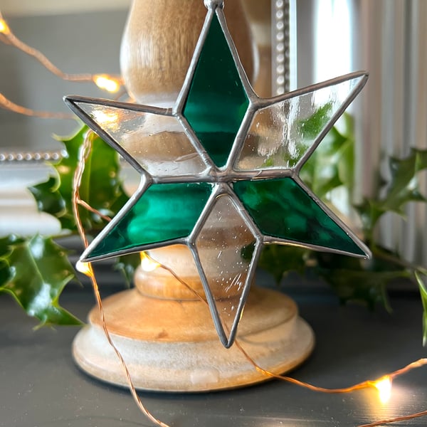 Forest Green star stained glass Christmas decoration - summer seconds sale!