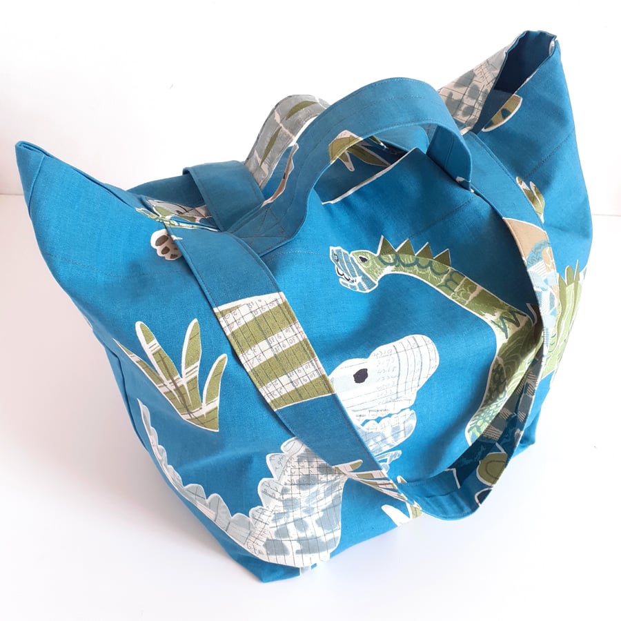 Tote bag Beach bag Carry all dinosaurs print 2 strap lengths 