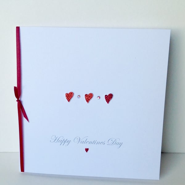 Valentine's Day Card,Red Glittered Heart,Crystal Design,Handmade,Personalised