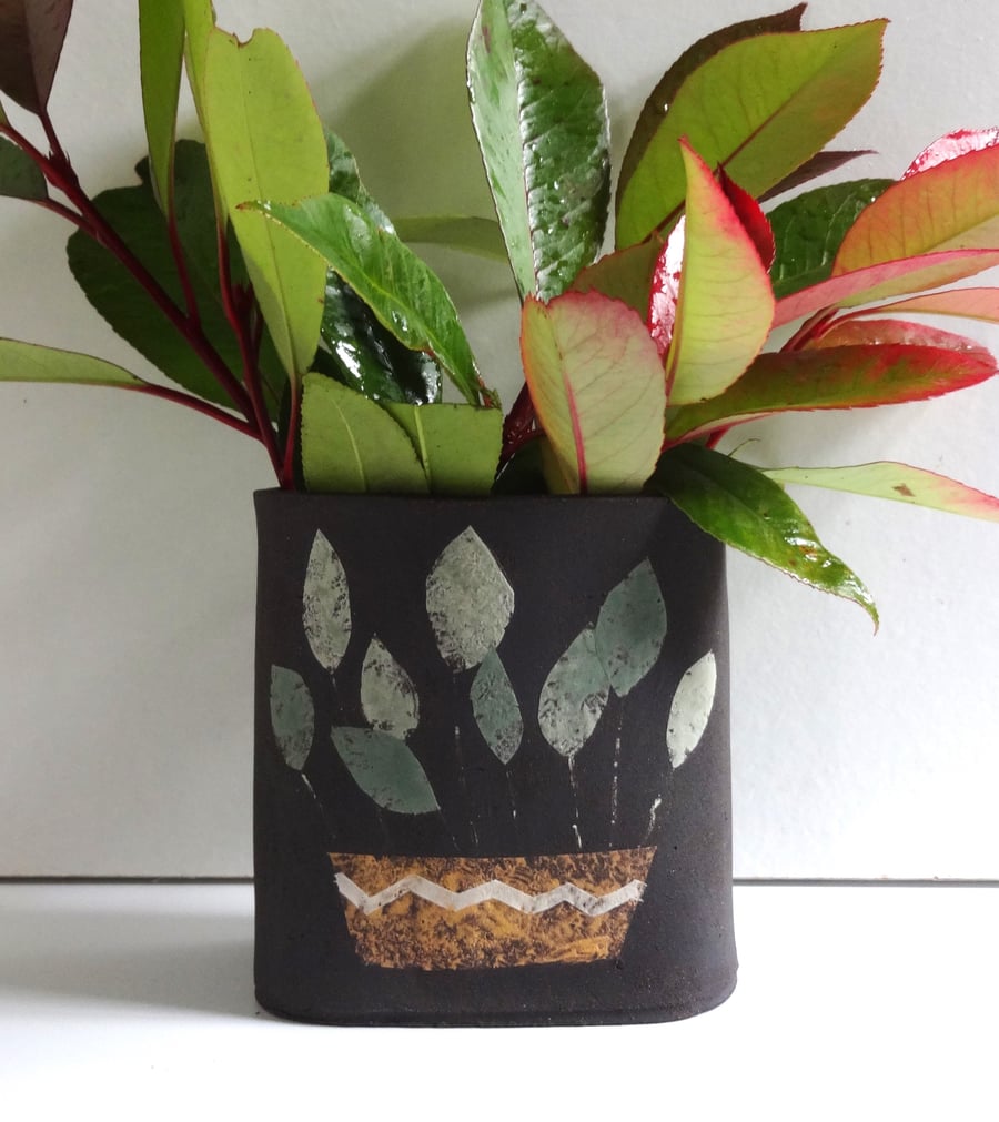 Flower vase, plant pot, handmade ceramic pottery. Modern, bright design, stylish