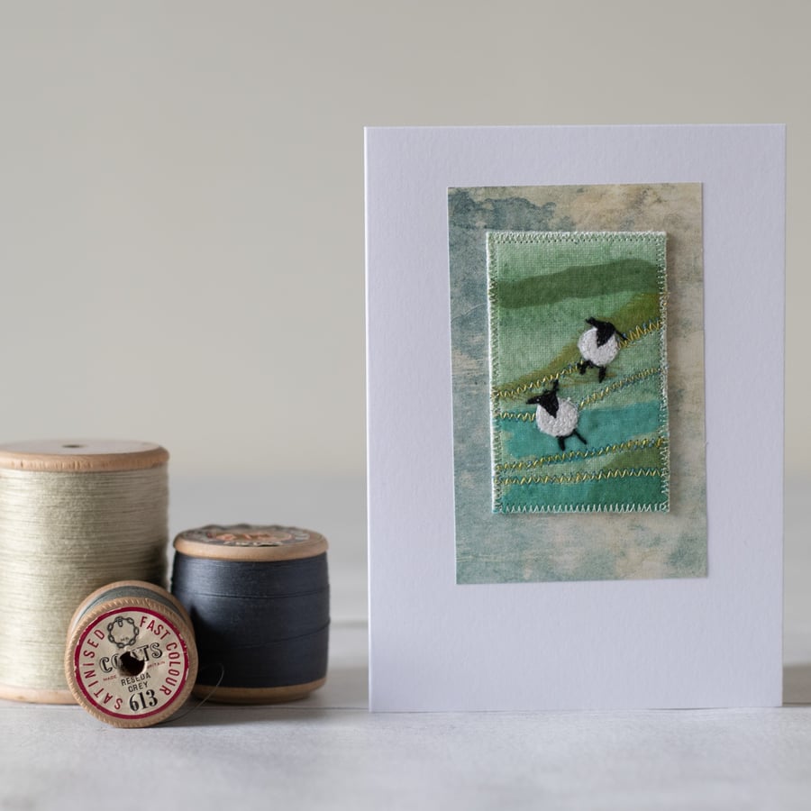 Blank Sheep Mixed Media Textile Greetings Card 